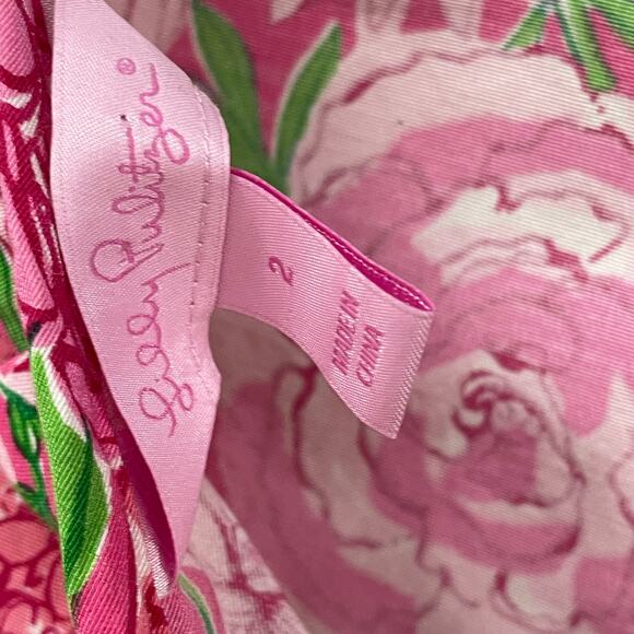 Lilly Pulitzer Silk Blend Button Back Pink Floral Short Sleeve Top Womens 2 - Picture 4 of 7